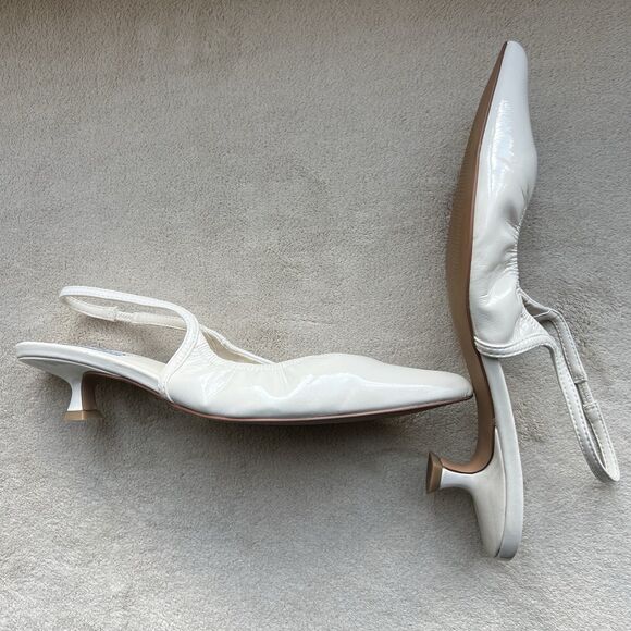 Steve Madden Gracey Bone White Kitten Heel Women 8 Pointy Toe Slingback Ruched - Picture 16 of 16